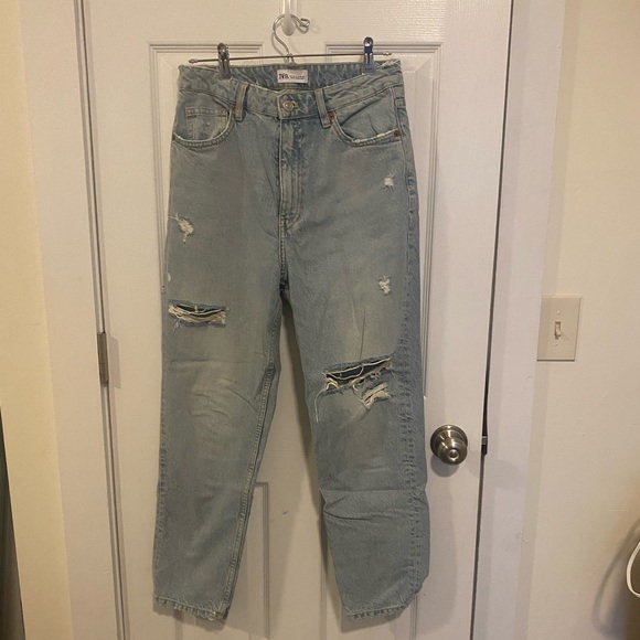 Zara Light Blue Ripped High Rise Jeans - Picture 1 of 4